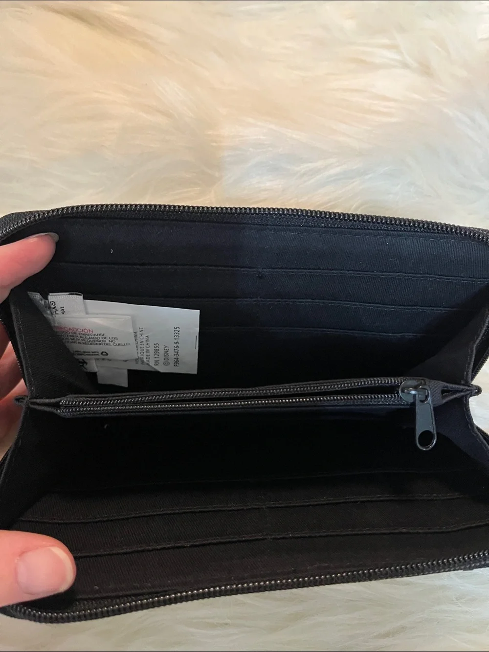 Disney White Multi-Color Classic Mickey & Minnie Zip Wallet with Black Trim